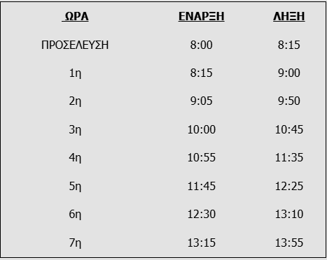 ΩΡΑΡΙΟ ΛΕΙΤΟΥΡΓΙΑΣ